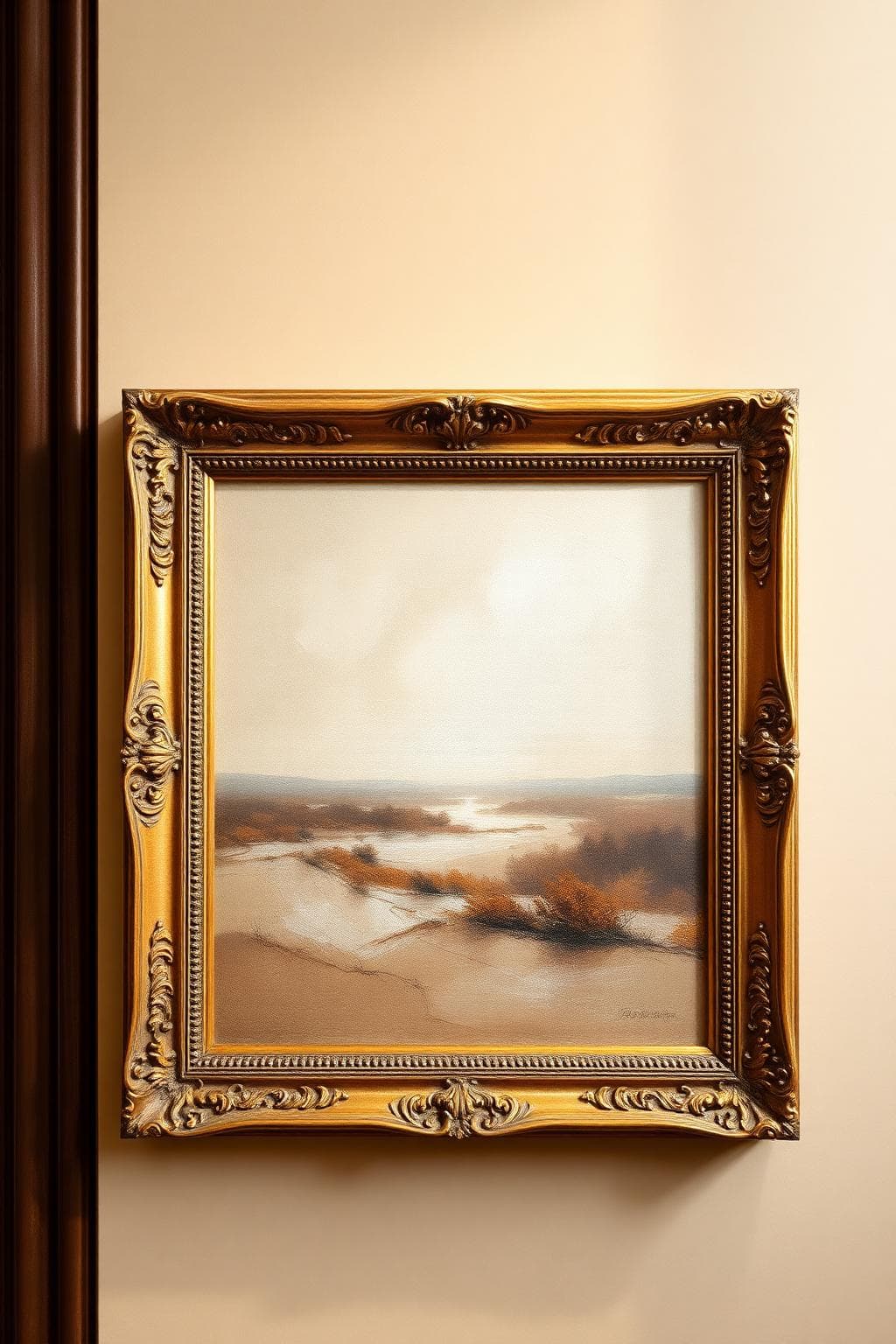 Golden Framed Landscape Art on Wall