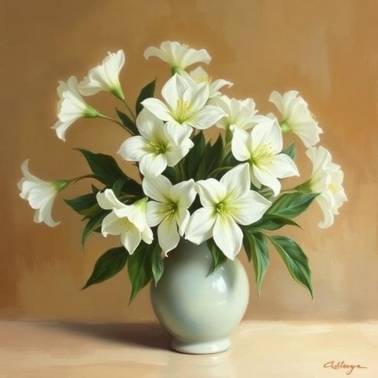 White Lilies Floral Still Life in Ceramic Vase
